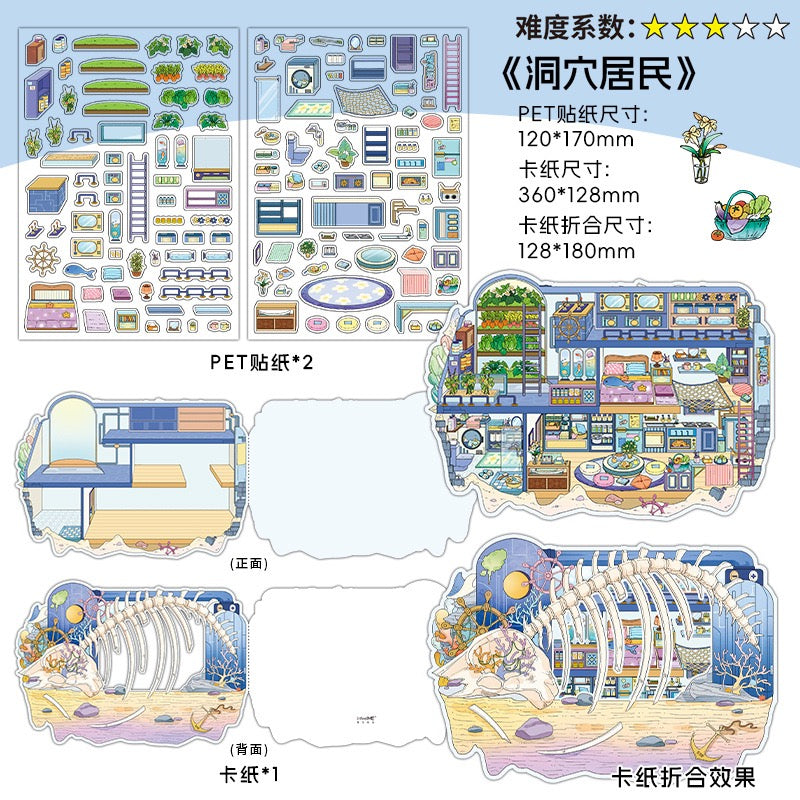MR Drop 7 2.5D Scenes Sticker DIY Cute Cartoon Animal Patterns, Stress Relief Therapy Stickers for Adults & Kids, Reusable Isometric Scene Stickers, Gift for Craft Lovers
