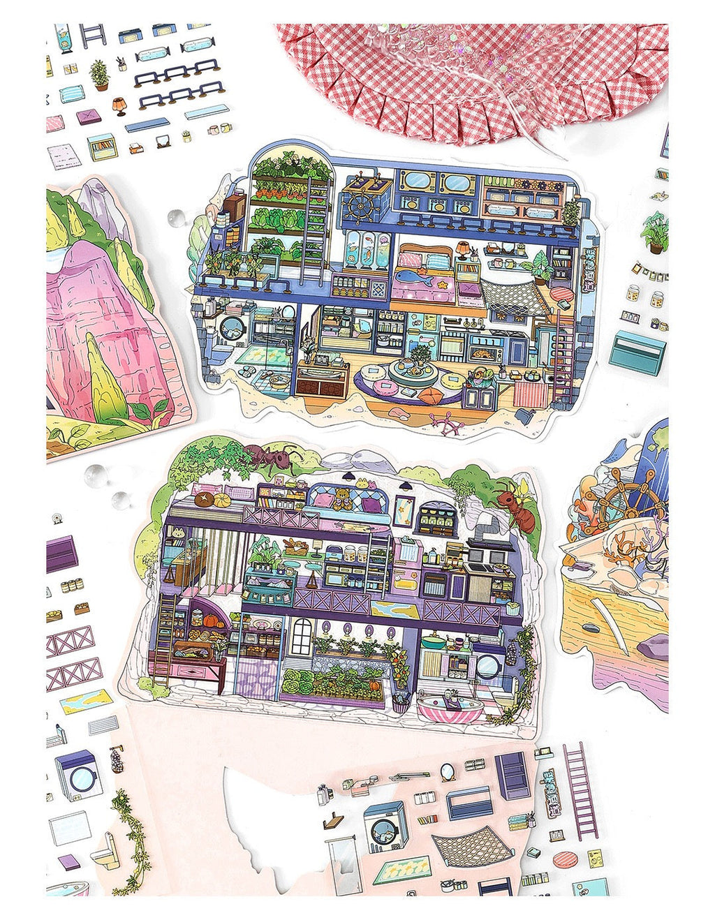 MR Drop 7 2.5D Scenes Sticker DIY Cute Cartoon Animal Patterns, Stress Relief Therapy Stickers for Adults & Kids, Reusable Isometric Scene Stickers, Gift for Craft Lovers