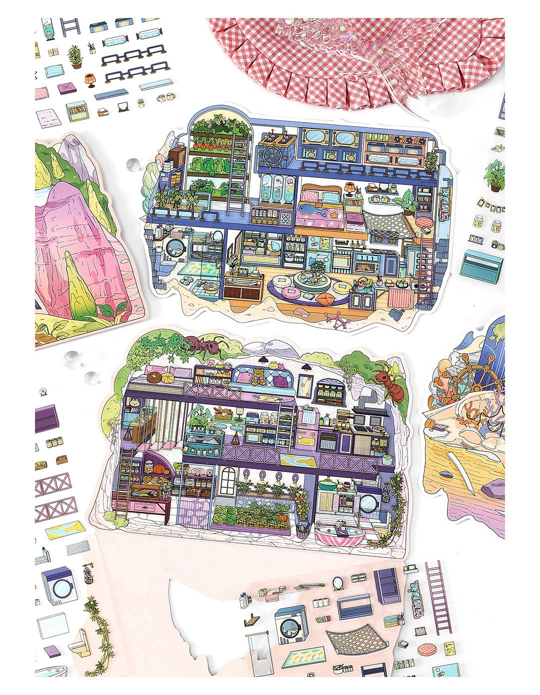 MR Drop 7 2.5D Scenes Sticker DIY Cute Cartoon Animal Patterns, Stress Relief Therapy Stickers for Adults & Kids, Reusable Isometric Scene Stickers, Gift for Craft Lovers