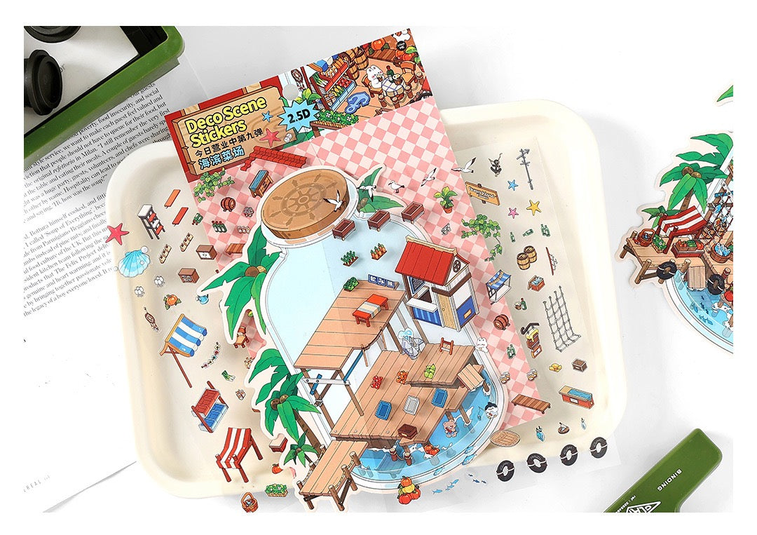 JRYY Drop 9 DIY 3D Sticker Scene, Cute Cartoon Animal Patterns, Stress Relief Therapy Stickers for Adults & Kids, Reusable Isometric Scene Stickers, Gift for Craft Lovers