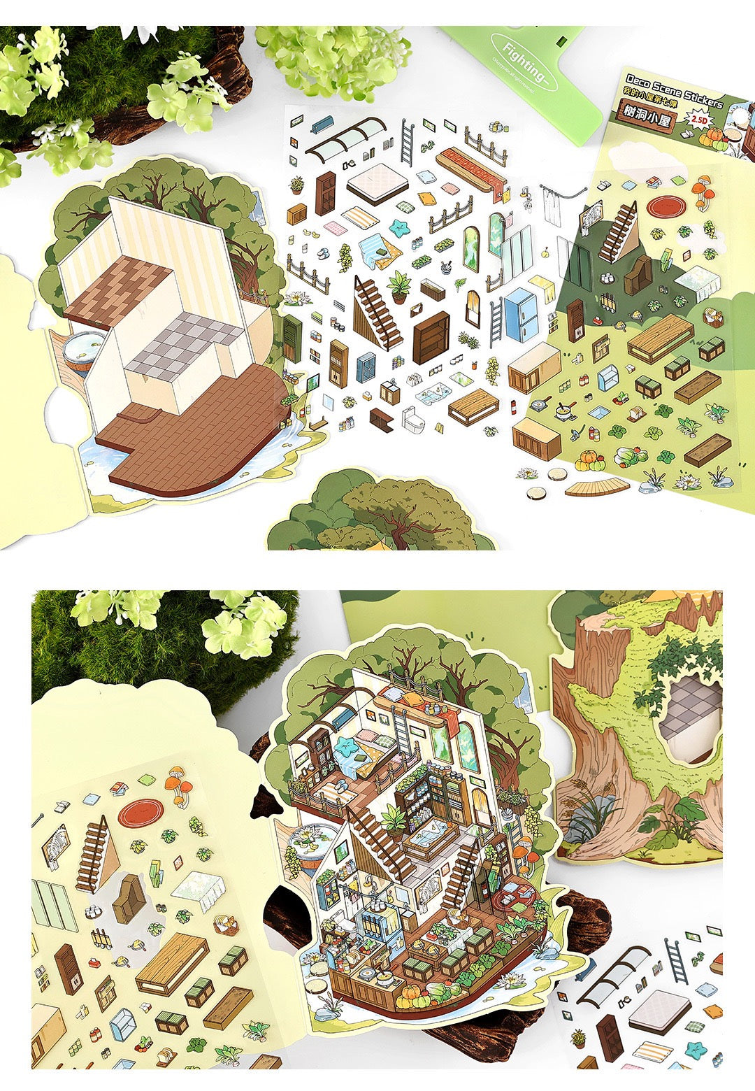 MR Drop 7 2.5D Scenes Sticker DIY Cute Cartoon Animal Patterns, Stress Relief Therapy Stickers for Adults & Kids, Reusable Isometric Scene Stickers, Gift for Craft Lovers
