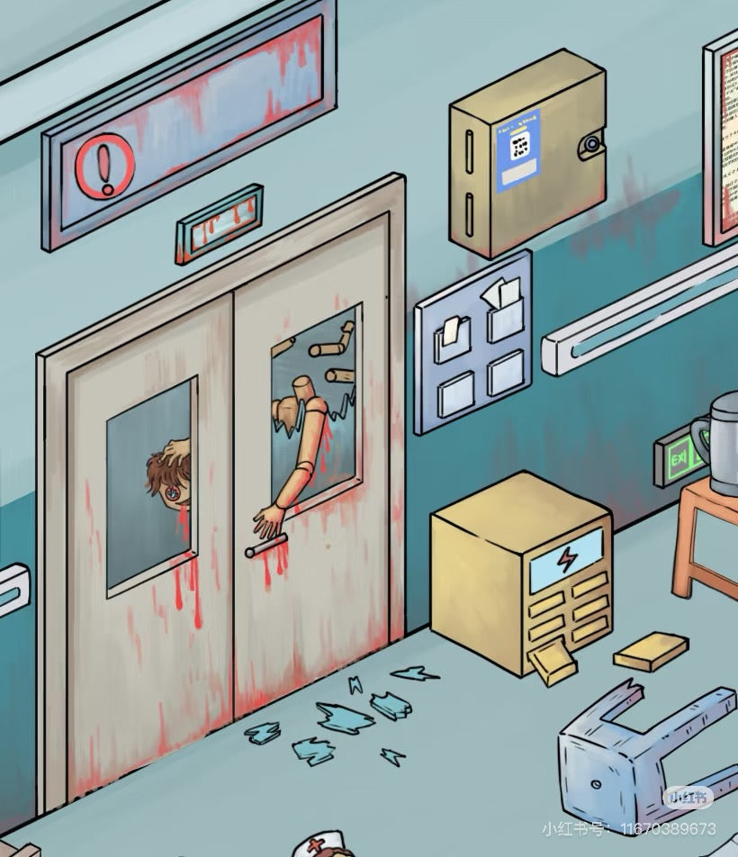 Creepy puppet hospital stickers 2.5D Scene Stickers