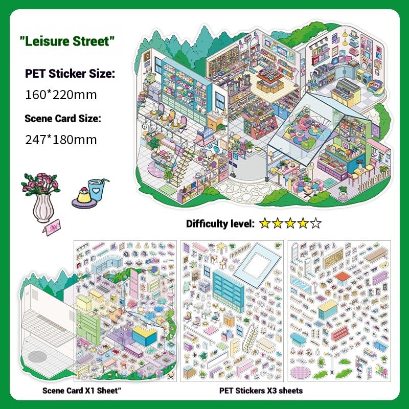 JRYY-22 2 Set Large DIY Miniature Landscape Sticker Set 9.7 x 7 inch, Scene Sticker Over 500 Pieces Decorative Elements, Creative Home Decor, Stress Relief Activity Kit