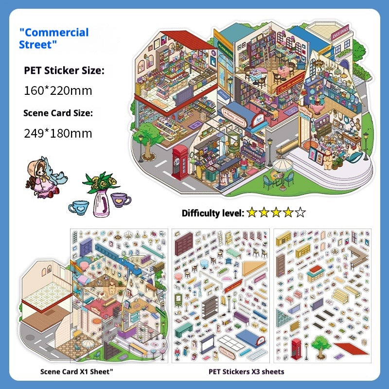 JRYY-22 2 Set Large DIY Miniature Landscape Sticker Set 9.7 x 7 inch, Scene Sticker Over 500 Pieces Decorative Elements, Creative Home Decor, Stress Relief Activity Kit